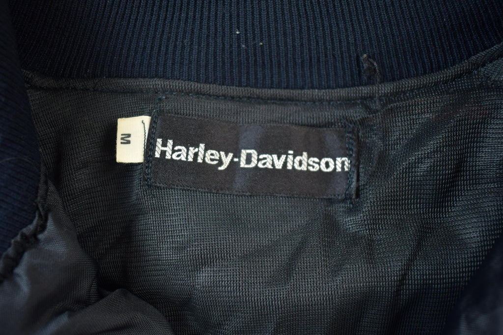 Vintage 1990s Harley Davidson Embroidered Motorcycle Satin Nylon Bomber Jacket