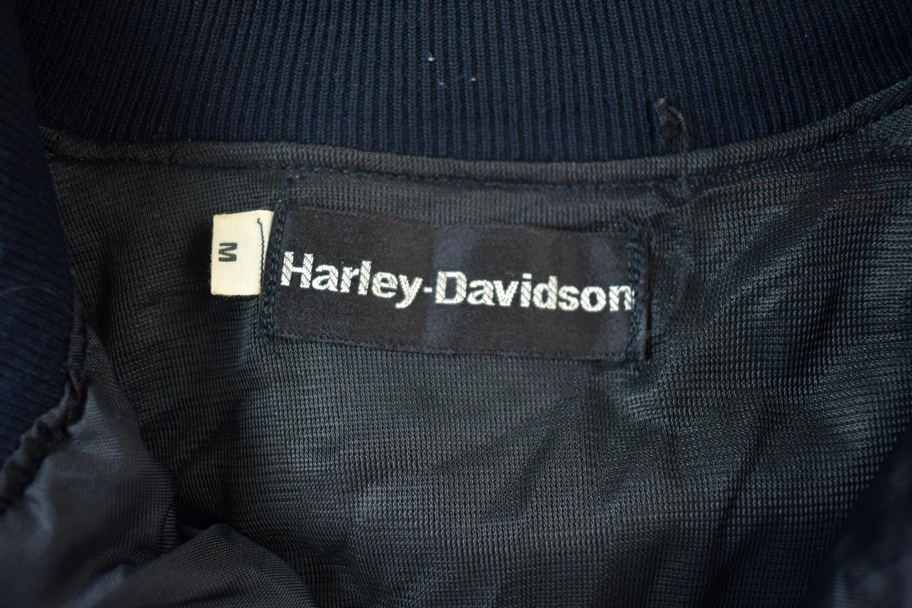 Vintage 1990s Harley Davidson Embroidered Motorcycle Satin Nylon Bomber Jacket