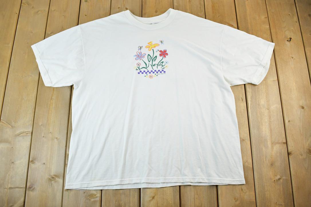 Vintage 1990s Floral Souvenir Single Stitch Graphic Print T-Shirt Made In USA