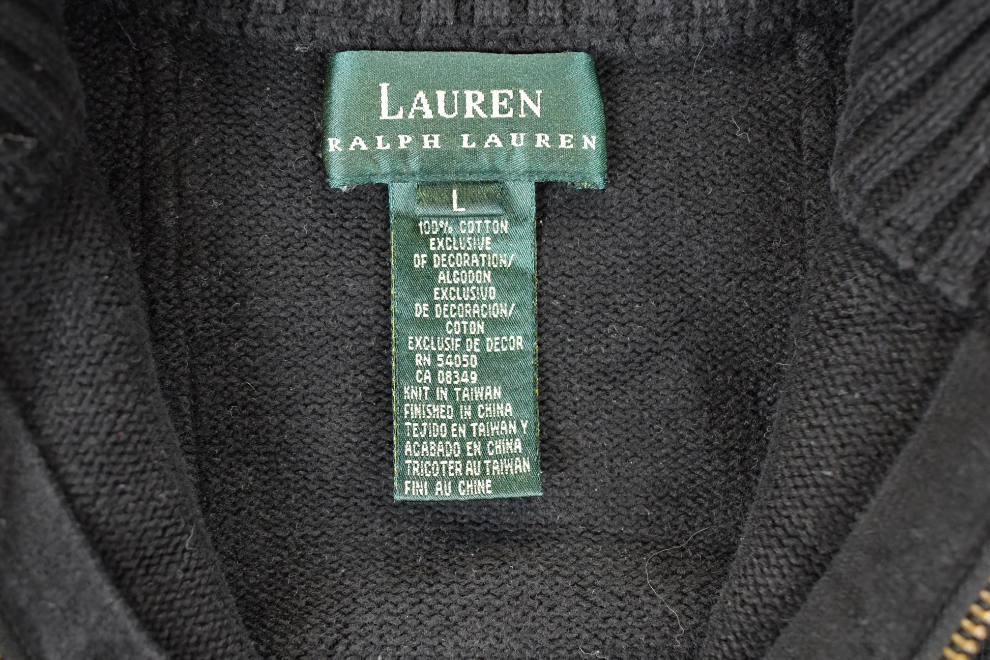 Vintage 1990s Lauren Ralph Lauren Cable Knit Suede Patchwork Full Zip Cardigan Sweater Women's L