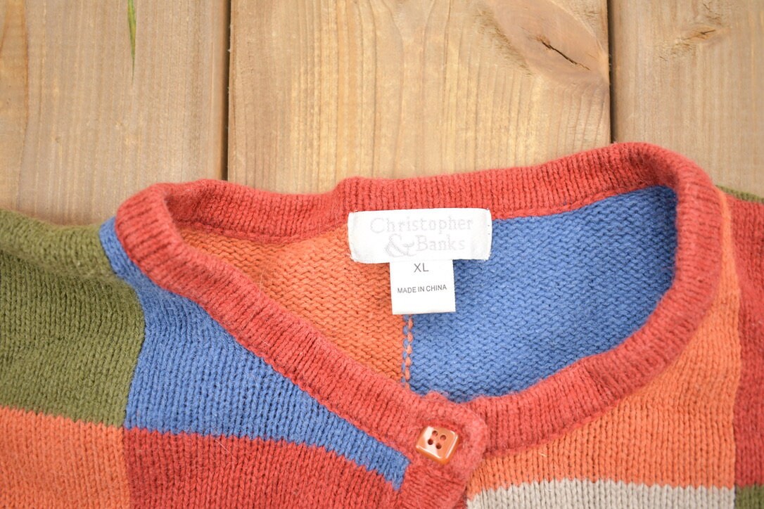 Vintage 1990s Christopher And Banks Checkered Knitted Cardigan Sweater