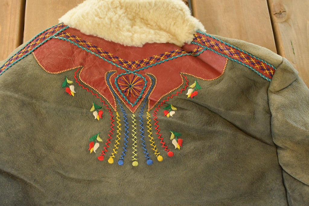 Vintage 1970s Afghan Polish Shearling Suede Fur Coat Women's Large