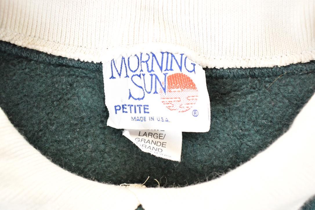 Vintage 1990s Morning Sun Petite Double Collar Apple Cat Bushel Cute Cartoon Crewneck Sweatshirt Women's L