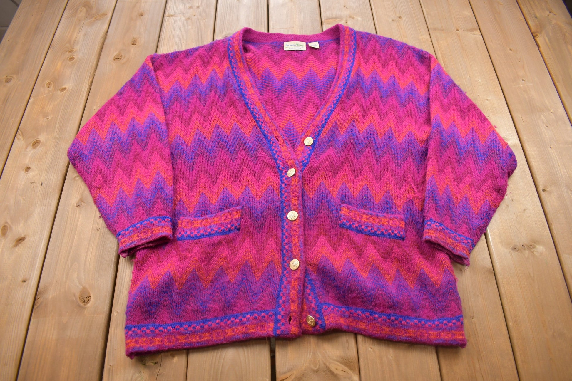 Vintage 1990s Boundary Waters Pink Knitted Cardigan Sweater