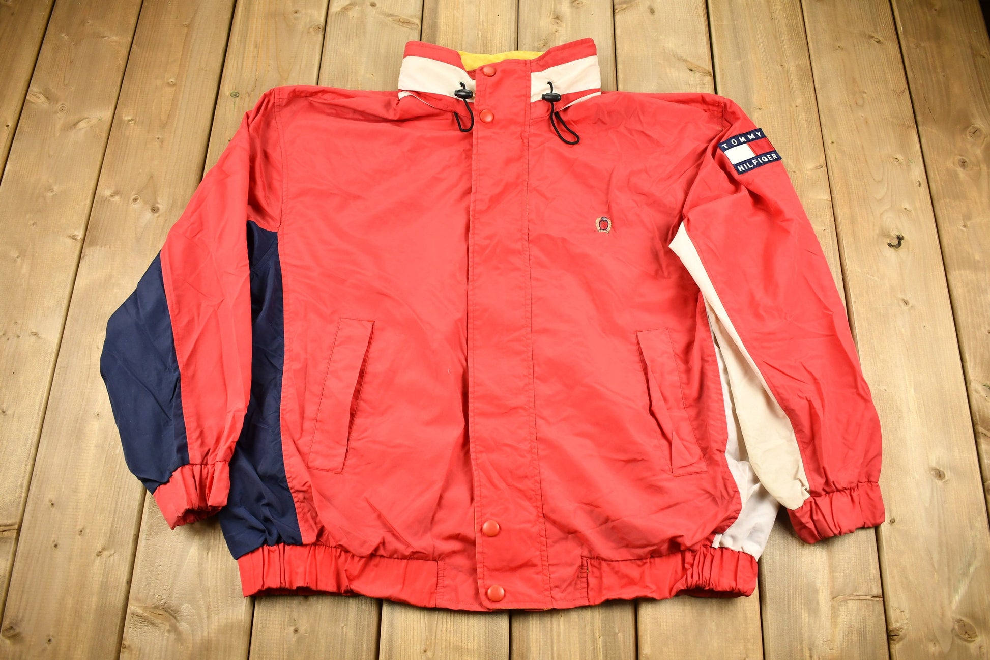 Vintage 1990s Tommy Hilfiger Flag Patch Color Block Windbreaker