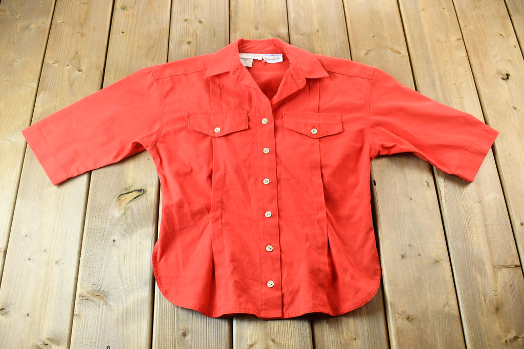 Vintage 1960s Neiman Marcus Women's Pleated Short Sleeve Blank Button Up Shirt