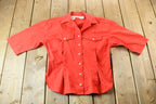Vintage 1960s Neiman Marcus Women's Pleated Short Sleeve Blank Button Up Shirt