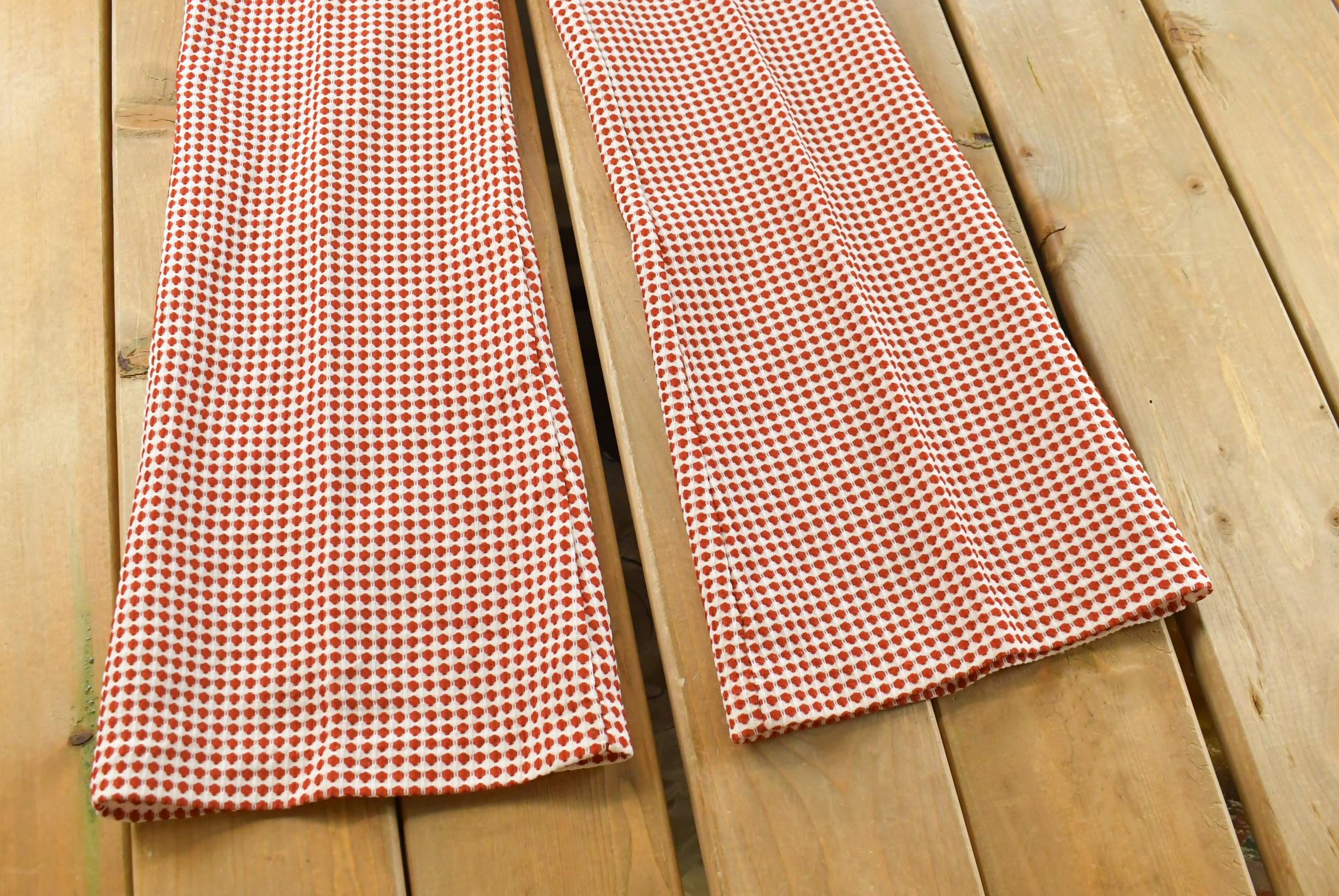 Vintage 1970s Gingham Polka Dot Bell Bottom Pants Women's 26 X 30