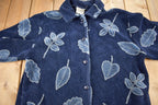 Vintage 1990s Robert Kitchen Leaves Theme All Over Print Fleece Sweater