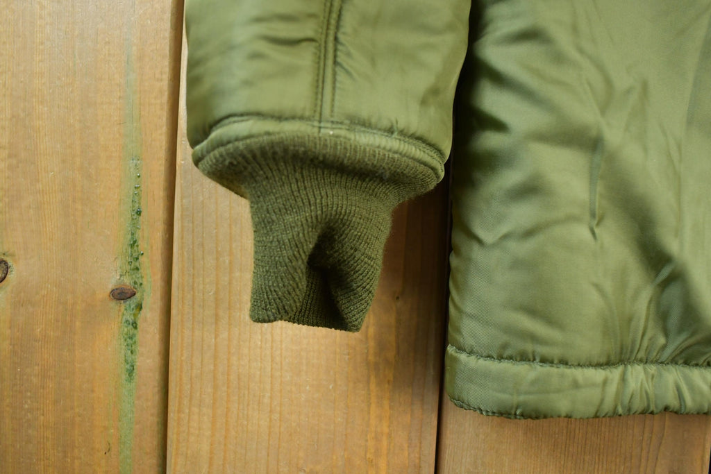 Vintage Military Hunter Green Button Up Bomber Wool Lined Army Jacket