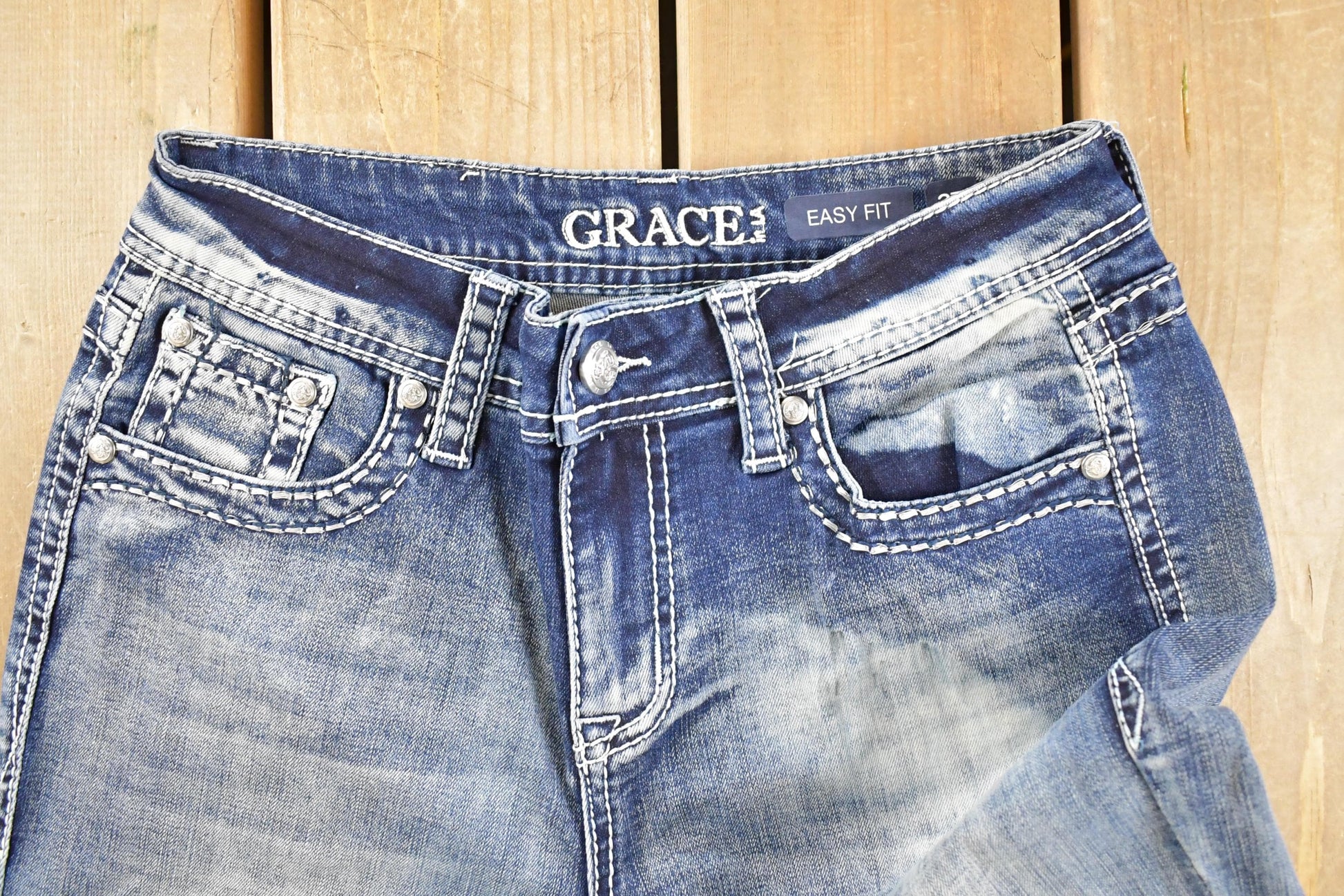 Vintage Deadstock Y2K Grace In LA Bedazzled Low Rise Jeans Women's Size 27 x 32