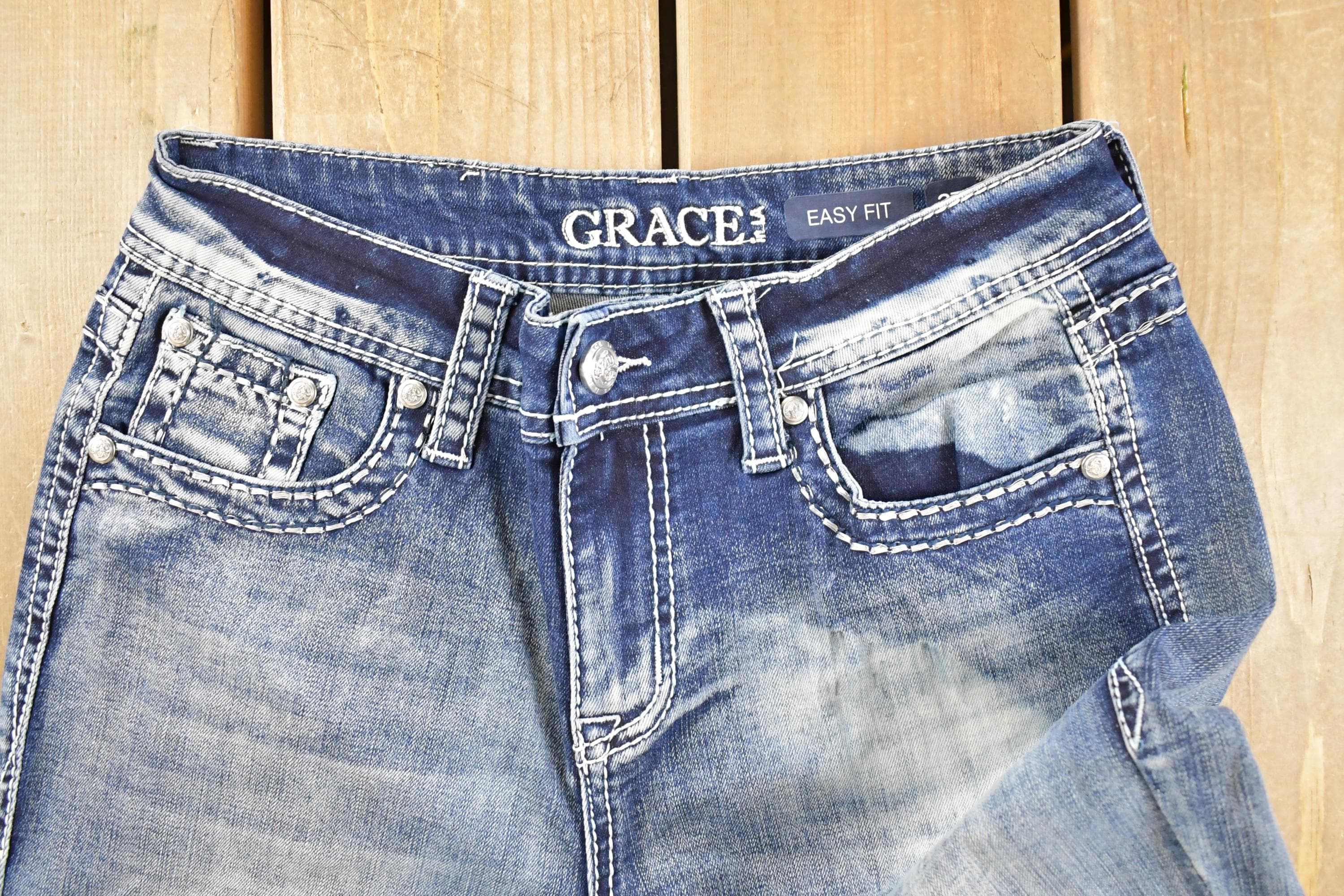 Vintage Deadstock Y2K Grace In LA Bedazzled Low Rise Jeans Women's Size 27 x 32