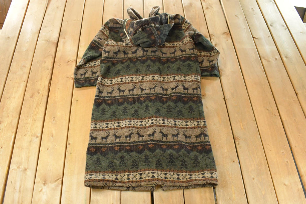 Vintage 1990s Woolrich Nature Pattern Wool Trench Duster Jacket Women's Large