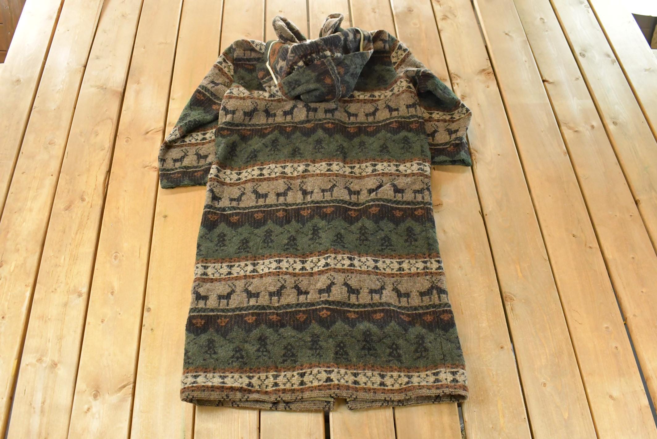 Vintage 1990s Woolrich Nature Pattern Wool Trench Duster Jacket Women's Large