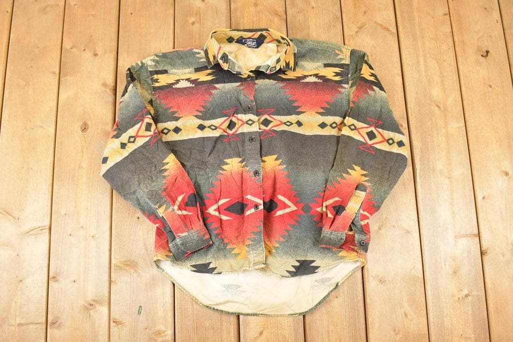 Vintage 1990s Woolrich Woman AOP Aztec Fleece Button Up Shirt Women's S