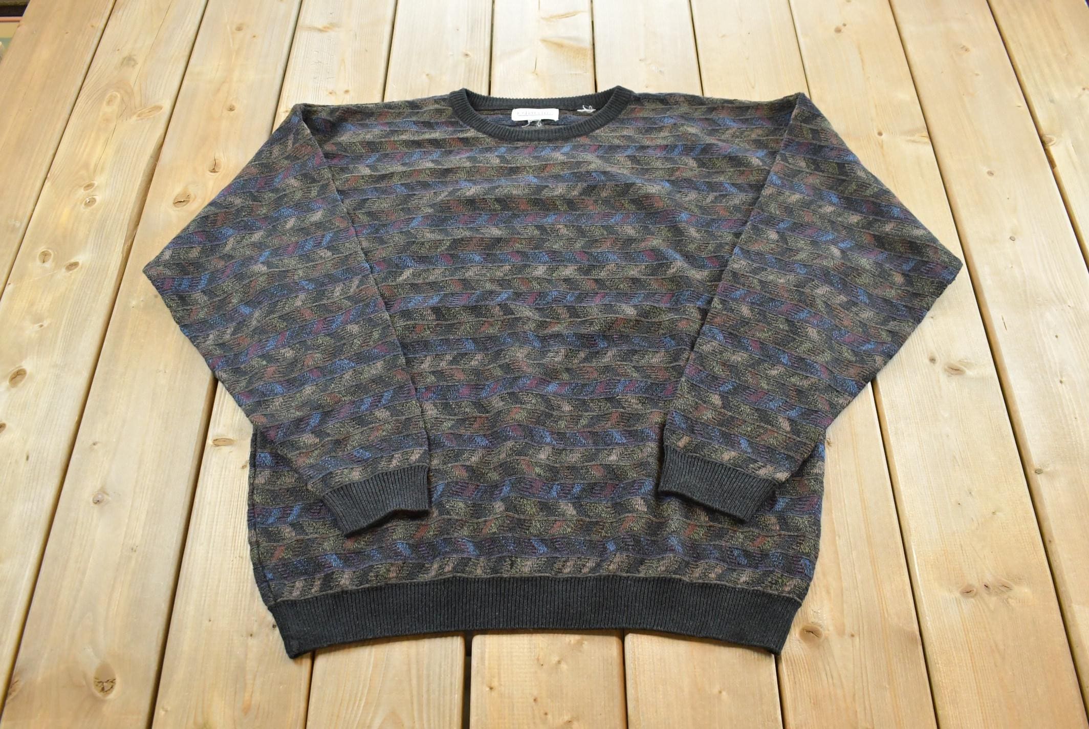 Vintage 1990s Joseph & Feiss Knit Crewneck Sweater Mens XL / 90s Crewneck / Streetwear / Preppy / Essentials / Basics