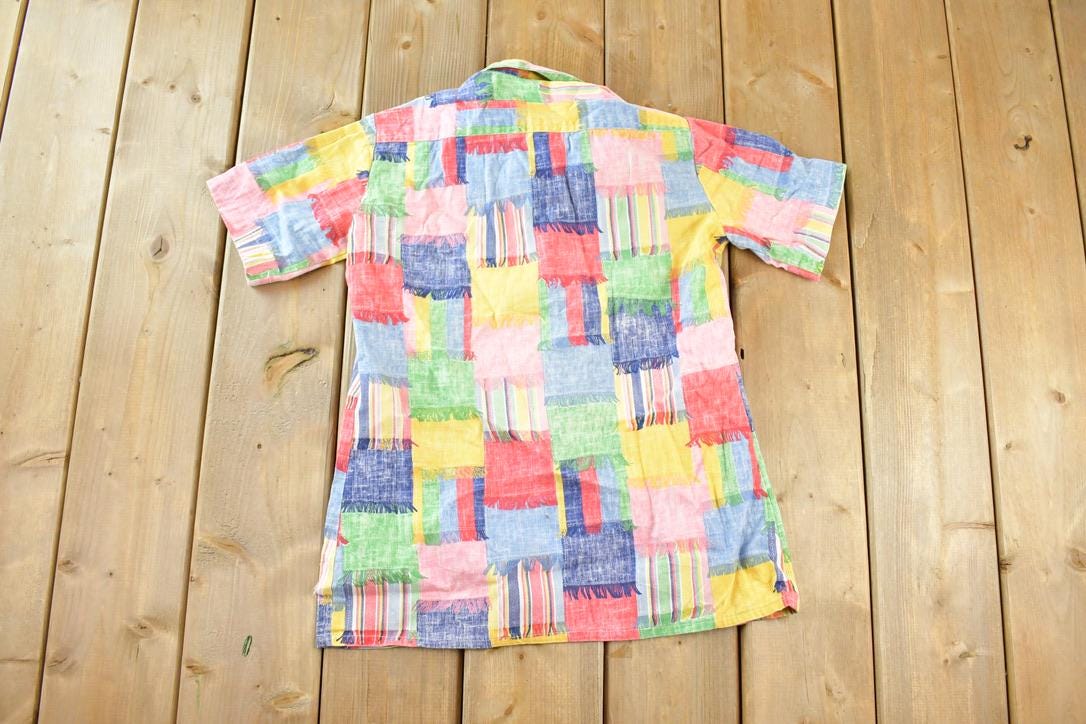 Vintage 1990s Colour Block Patchwork Button Up Shirt Men's S /