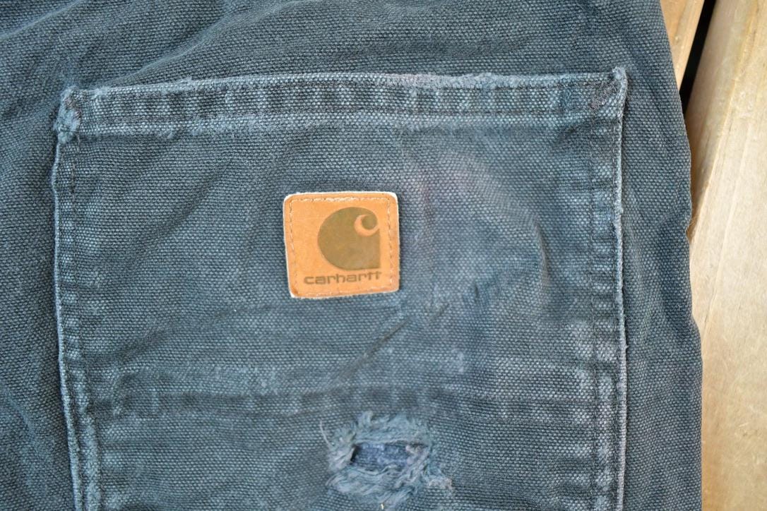 Vintage 1990s Carhartt Black Denim Work Jeans Size 38 x 32