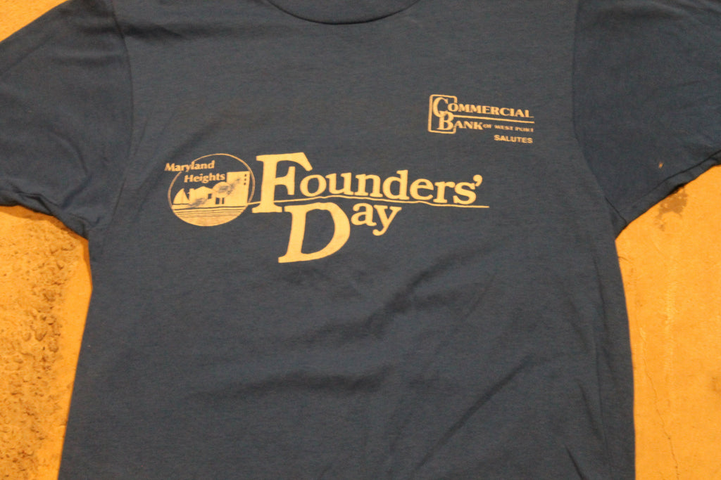 Vintage 1980s Maryland Heights Founder's Day Graphic T Shirt  Single Stitch  Blue  80s  90s  Streetwear Fashion  Made In USA