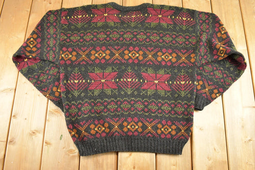 Vintage 1990s Honors Knit Crewneck Sweater Womens L / 90's Abstract Pattern 3D Knitted Sweatshirt