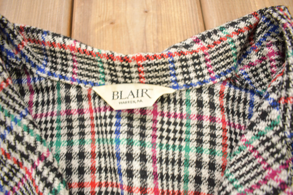 Vintage 1980s Blair Plaid Button Up Blazer Shirt
