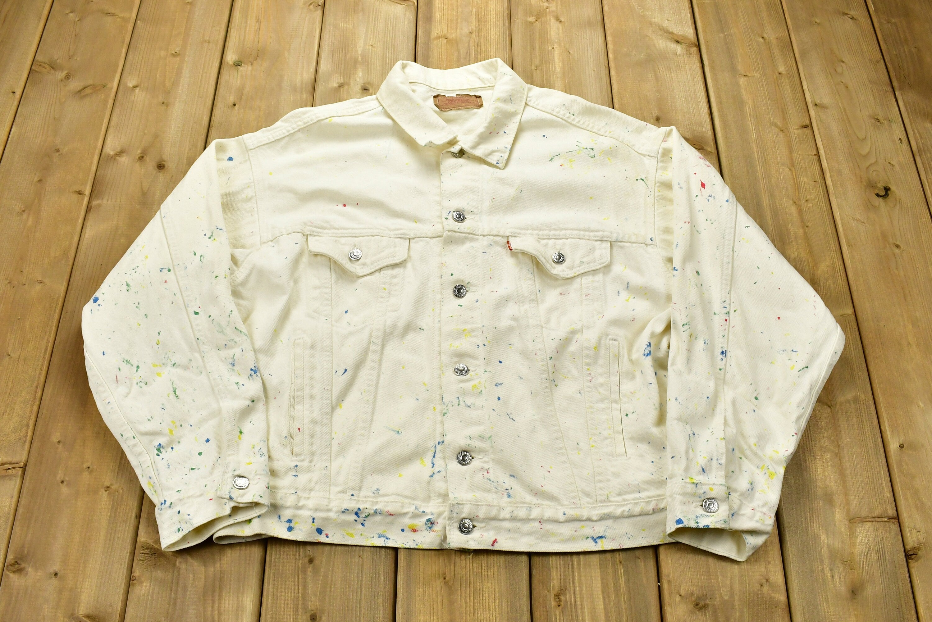 Vintage 1990s Levi's Confetti Painted Denim Jean Jacket