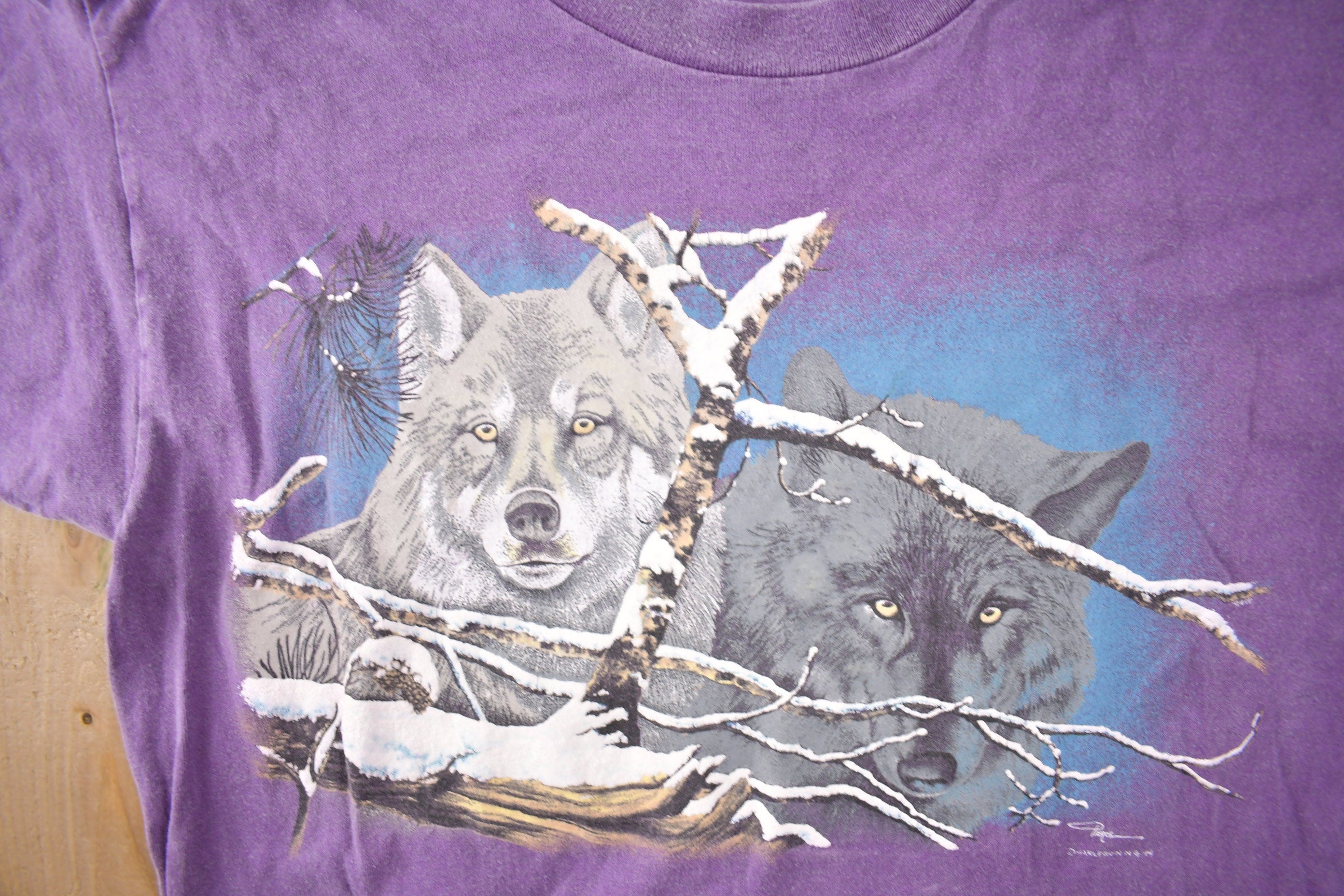 Vintage 1990s Sudbury Wolves Theme Single Stitch Graphic T-Shirt Made In Canada