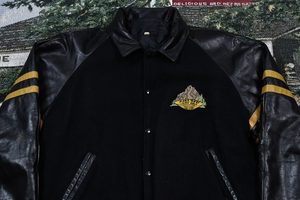 Vintage 1990s Whitehorse Yukon Gold Rush Inn Leather Varsity Jacket