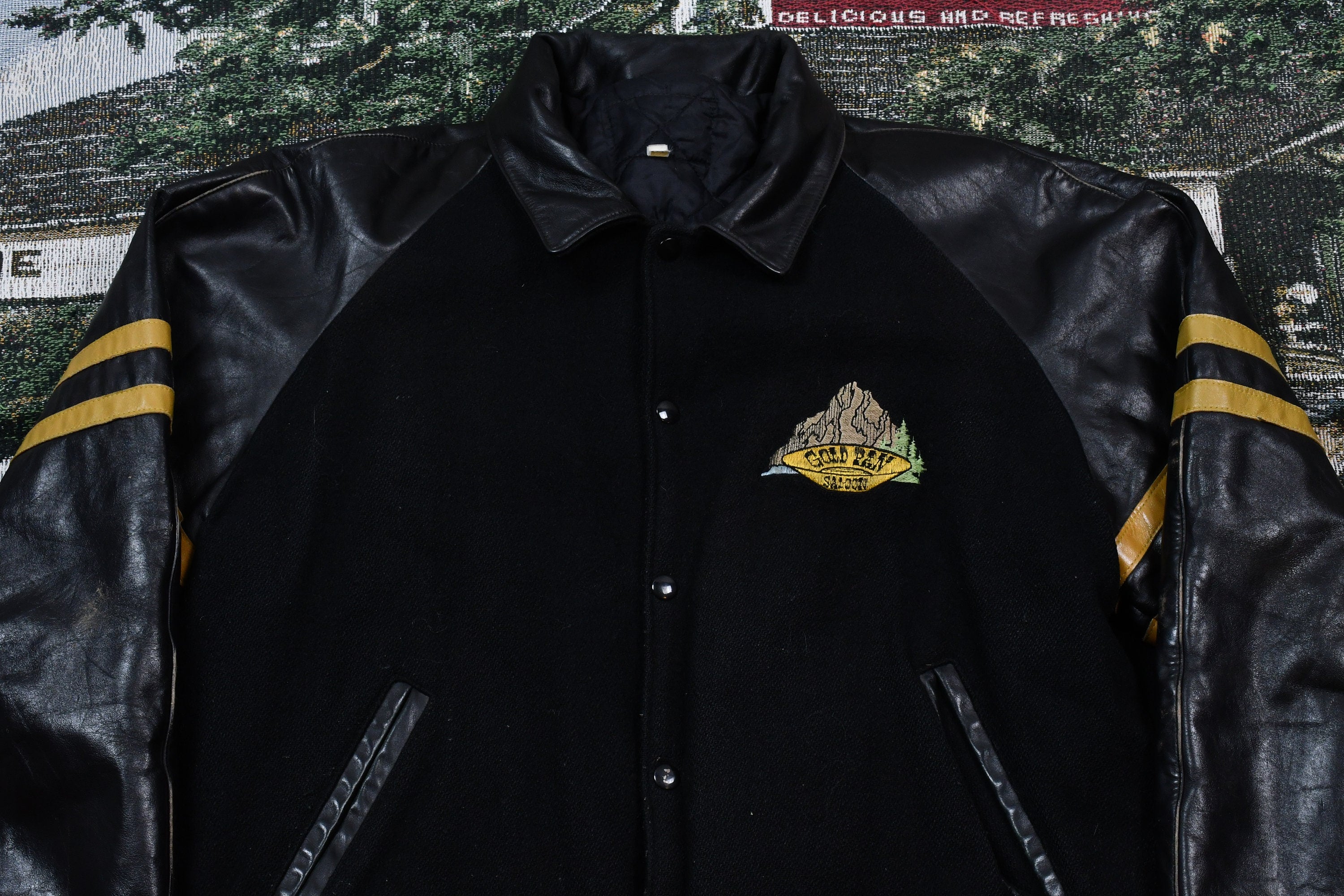 Vintage 1990s Whitehorse Yukon Gold Rush Inn Leather Varsity Jacket