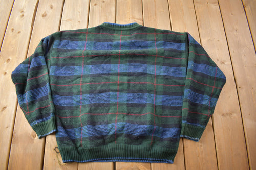 Vintage 1990s Croft & Barrow Plaid Knit Crewneck Sweater / Vintage 90s Crewneck / All Over Pattern