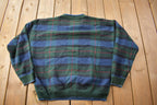 Vintage 1990s Croft & Barrow Plaid Knit Crewneck Sweater /