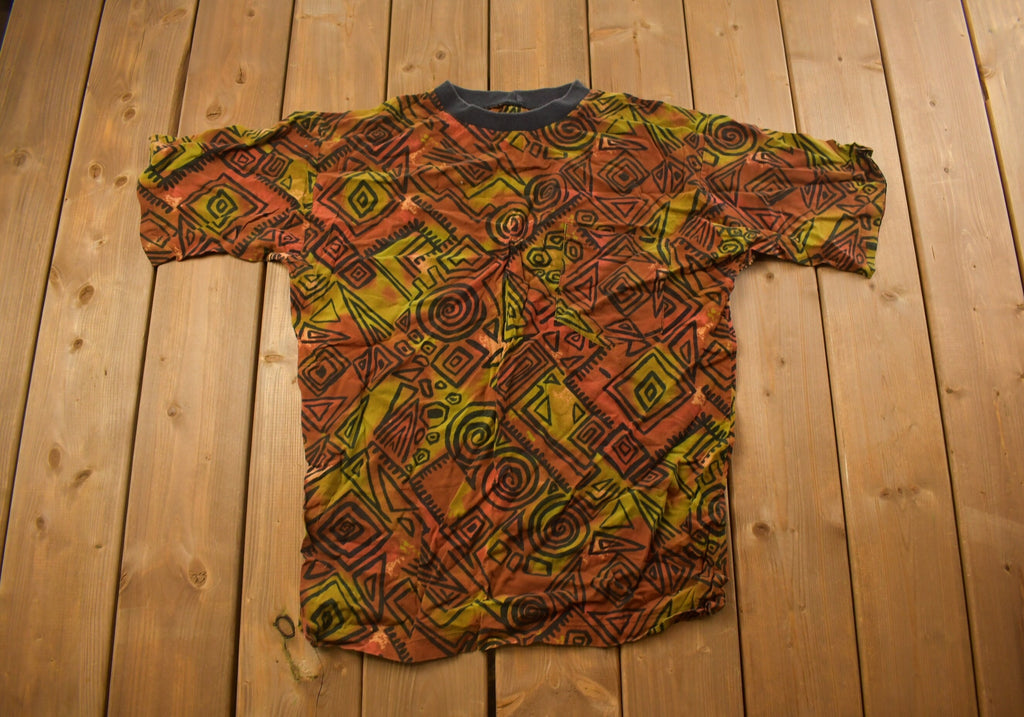 Vintage 1990s Abstract Pattern All Over Print Graphic T Shirt