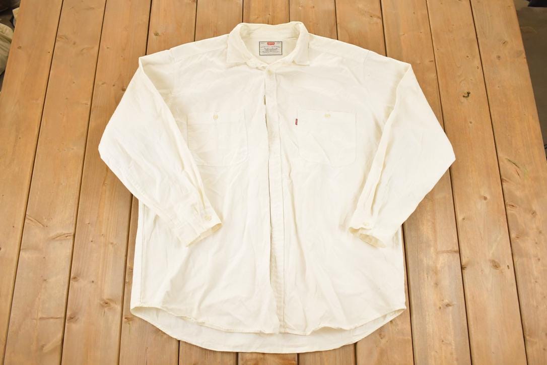 Vintage 1990s Levis White Button Up Shirt Mens XL