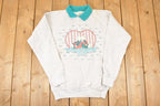 Vintage 1990s Cotton Grove Cute Teddy Bunny Graphic Print Collared Sweatshirt Womens L