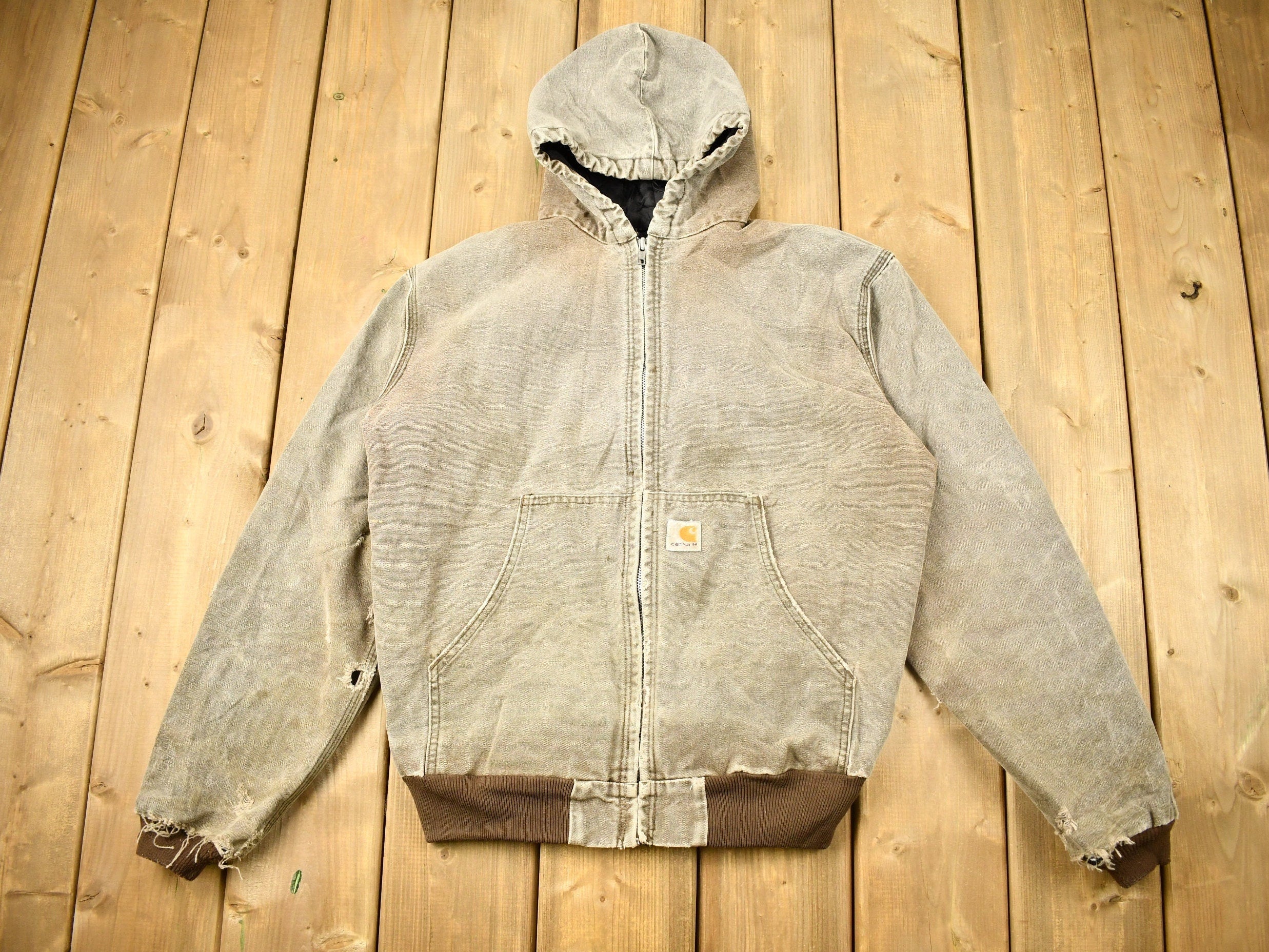 Vintage 1990s Distressed Carhartt Hooded Work Jacket