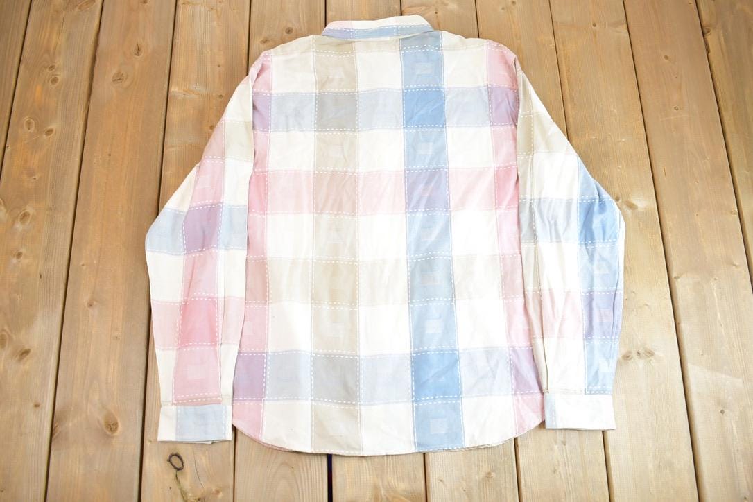 Vintage 1990s Authentic St John's Bay Pastel Plaid Button Up Flannel Shirt