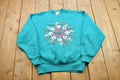 Vintage 1990s Turquoise Floral Theme Crewneck Sweater