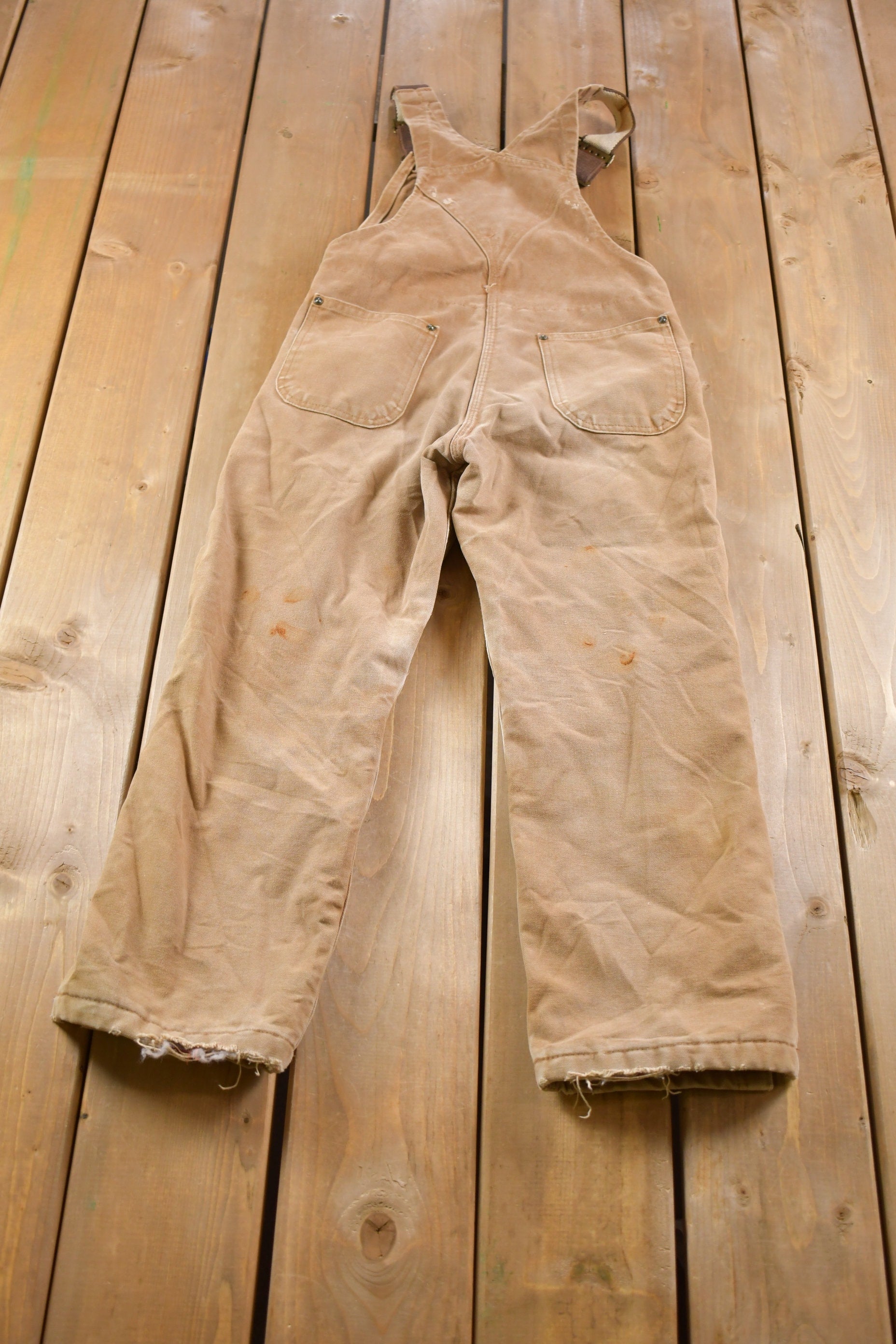 Vintage 1990s Distressed Carhartt Double Knee Canvas Overalls Size 38 Medium  Made in USA  Streetwear  Vintage Workwear