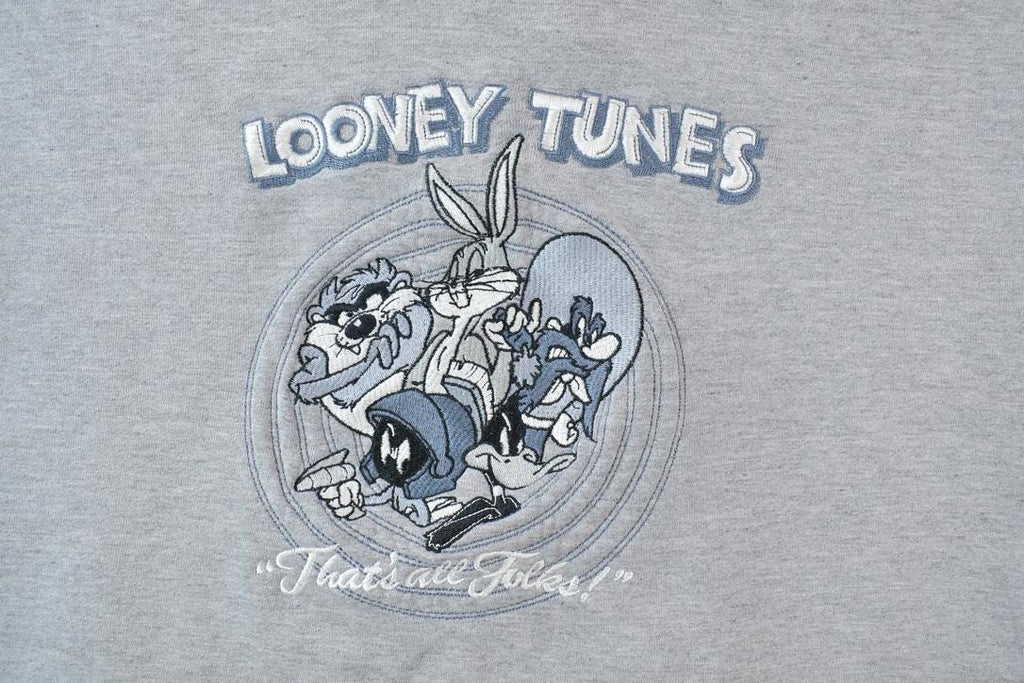 Vintage 1990s Looney Tunes Thats All Folks Collared Crewneck / Vintage Sweatshirt / Warner Bros / Cartoon Sweater / Made In USA