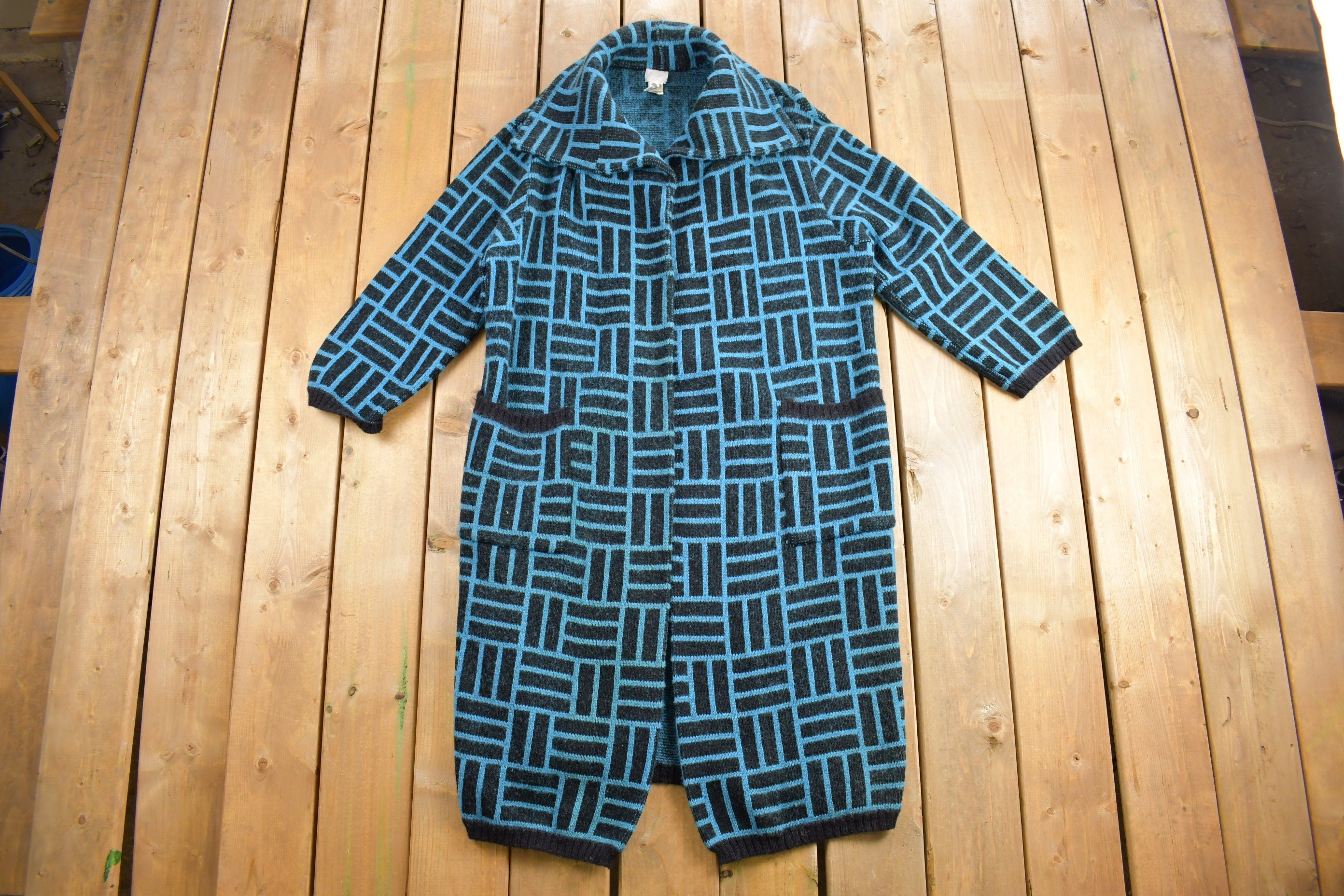 Vintage 1980s European Star Virgin Wool Knit Long Coat