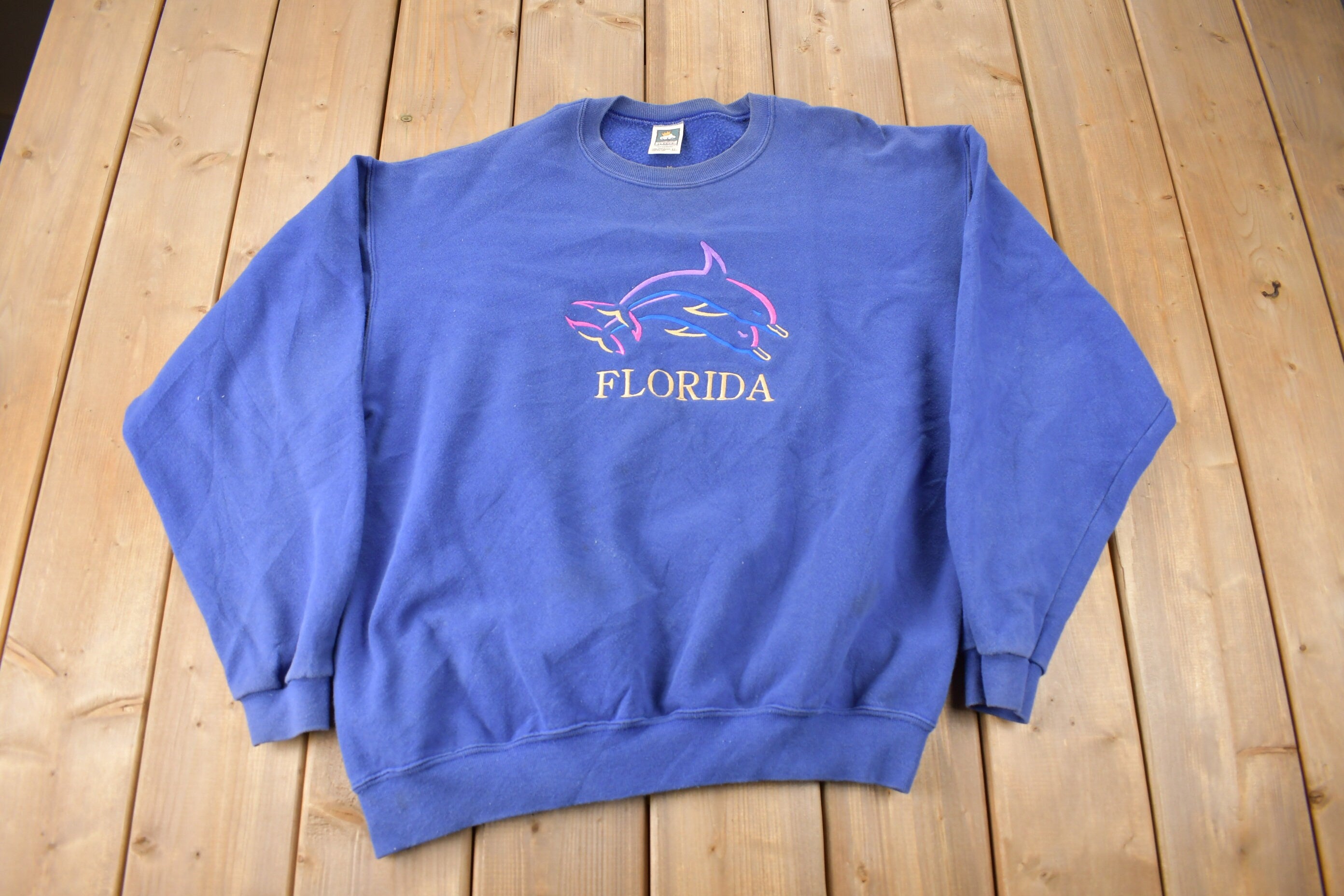 Vintage 1990s Florida Embroidered Dolphin Souvenir Crewneck Sweatshirt Size XL