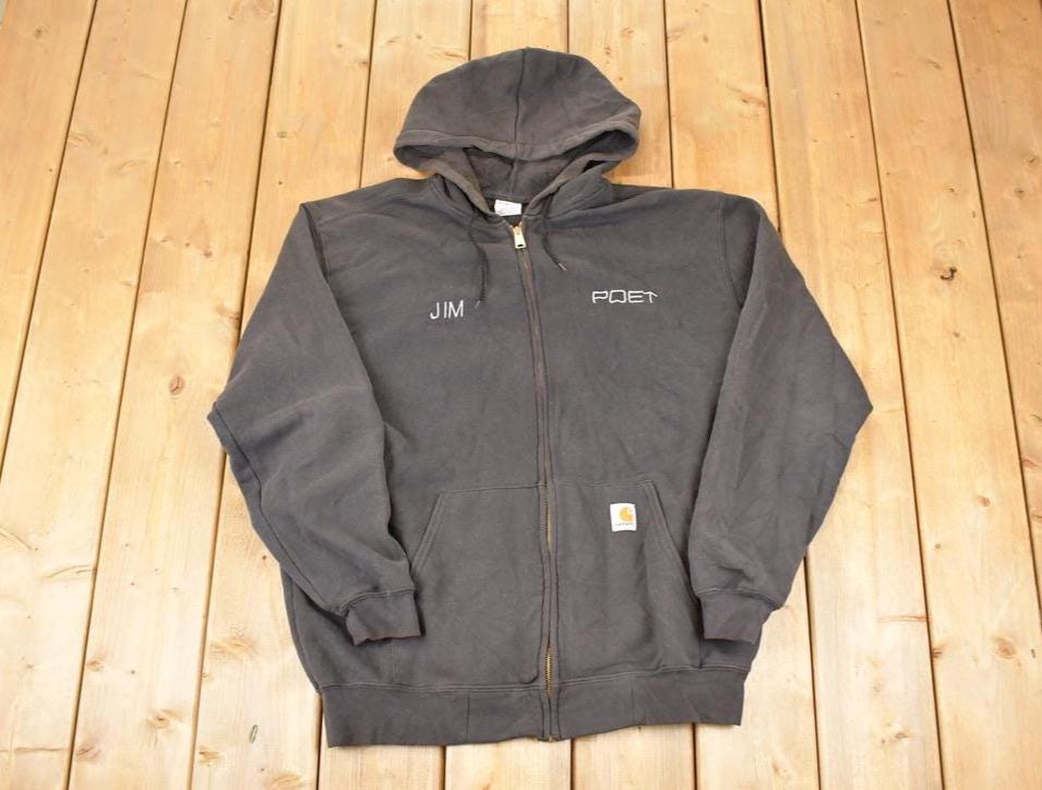 Vintage Y2K Distressed Carhartt Jim Poet Full Zip Hoodie Sweatshirt Men's L