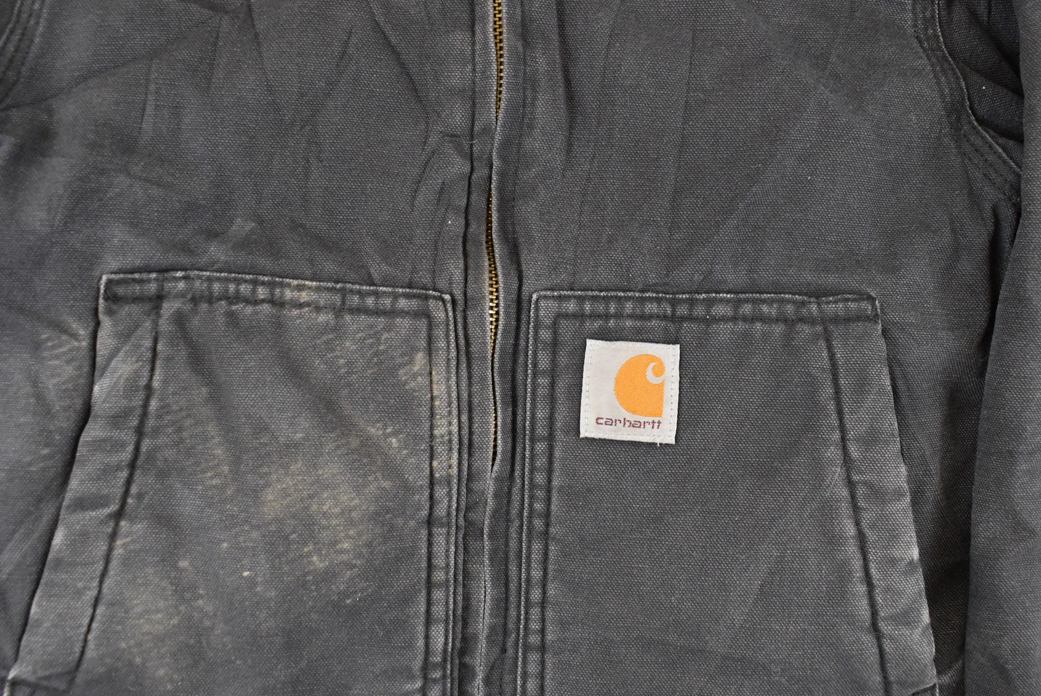 Vintage 1990s Carhartt Hooded Distressed Work Jacket Youth XS