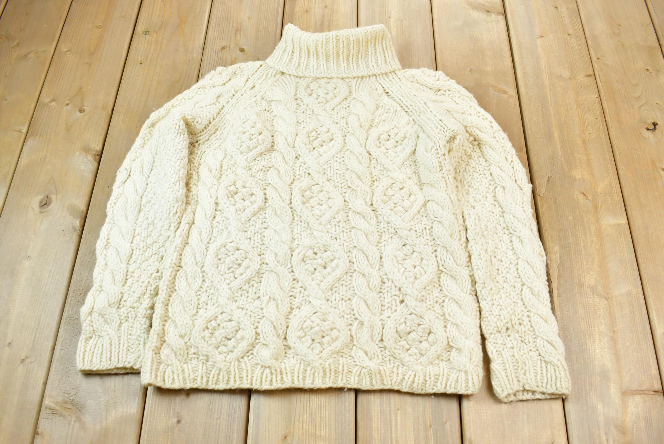 Vintage 1990s Hand Knit Cable Knit Sweater