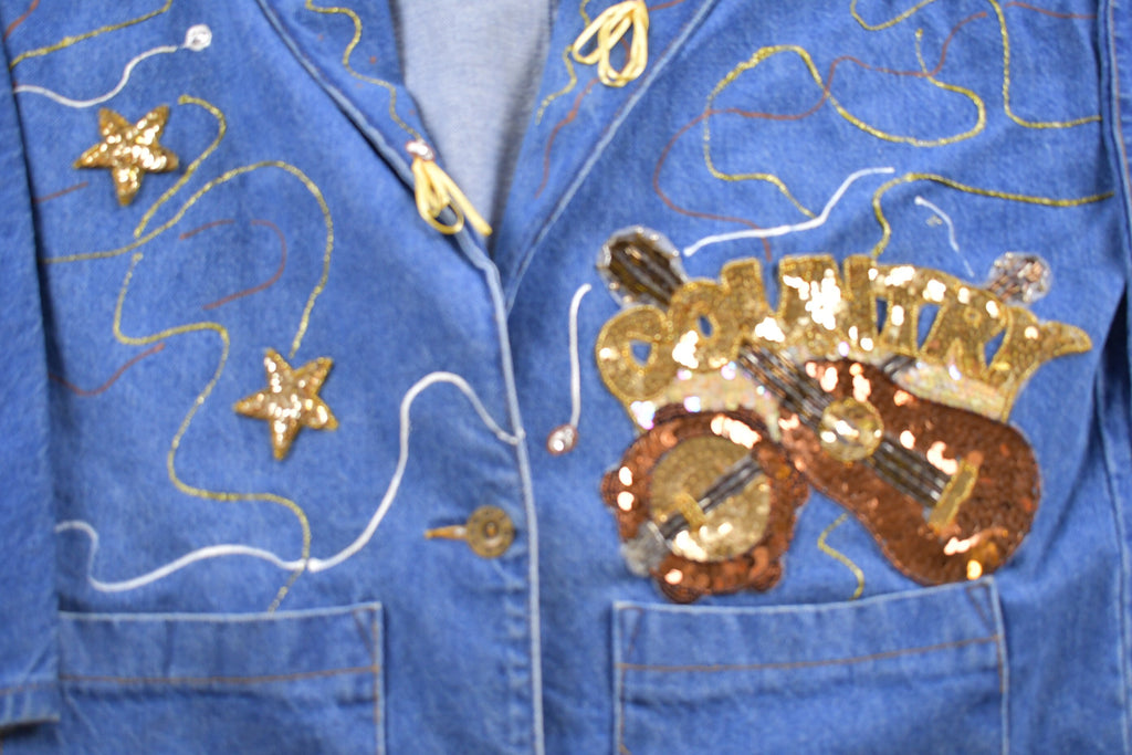 Vintage 1990s Sun Belt Country Guitar Denim Blazer