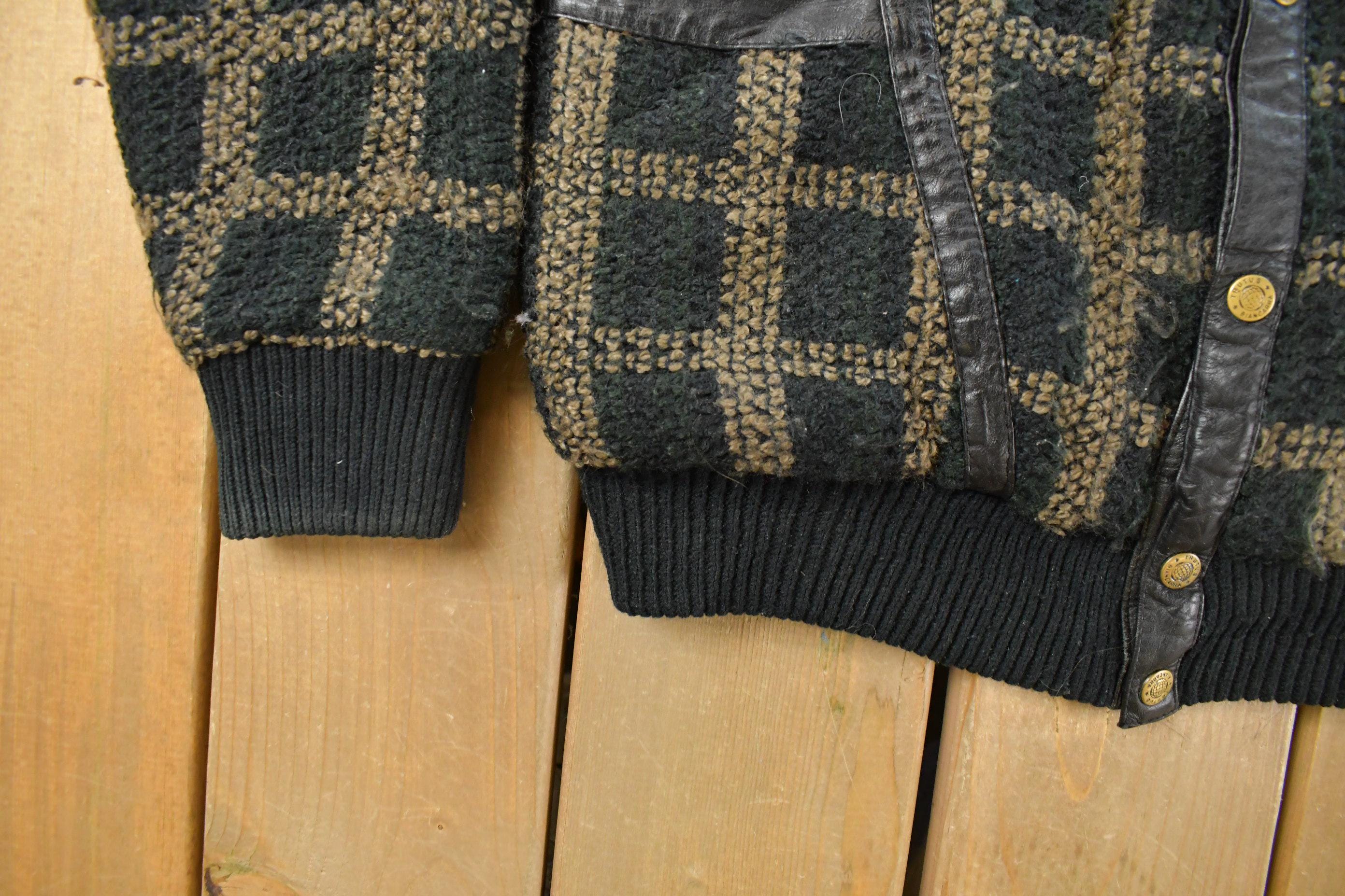 Vintage 1980s Trutus Biancaria Insulated Knit Cardigan Sweater Jacket Men's Small