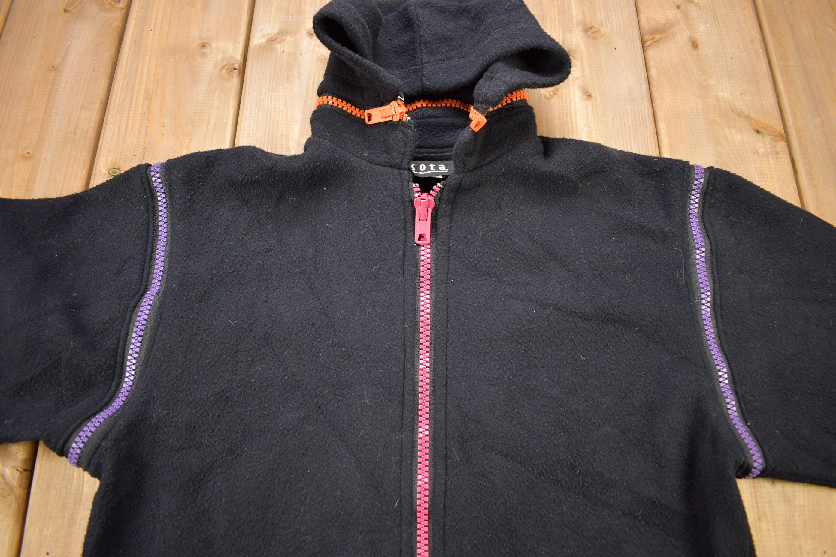 Vintage 1990s Sota Multi Color Zip Detachable Fleece Hoodie