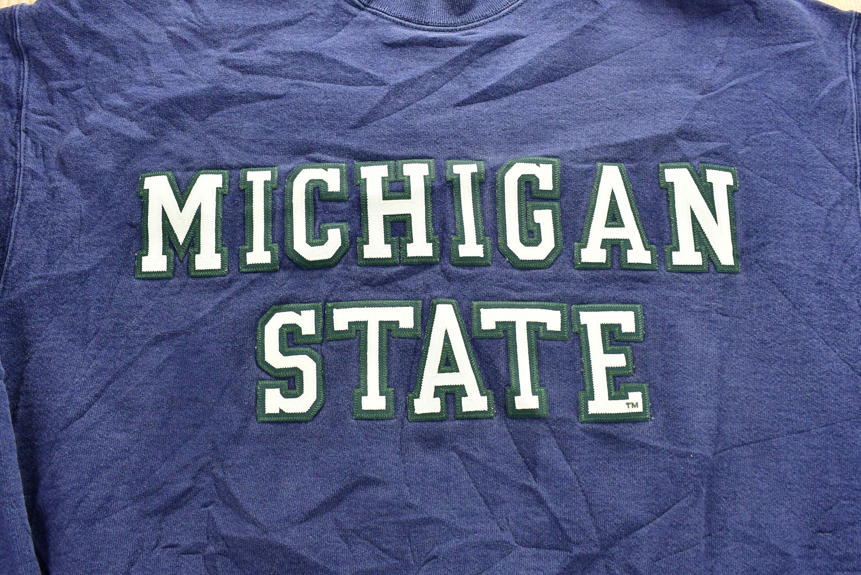Vintage 1990's University of Michigan State Collegiate Crewneck  Embroidered  NCAA Sweatshirt  Heavyweight  Americana  Made In USA