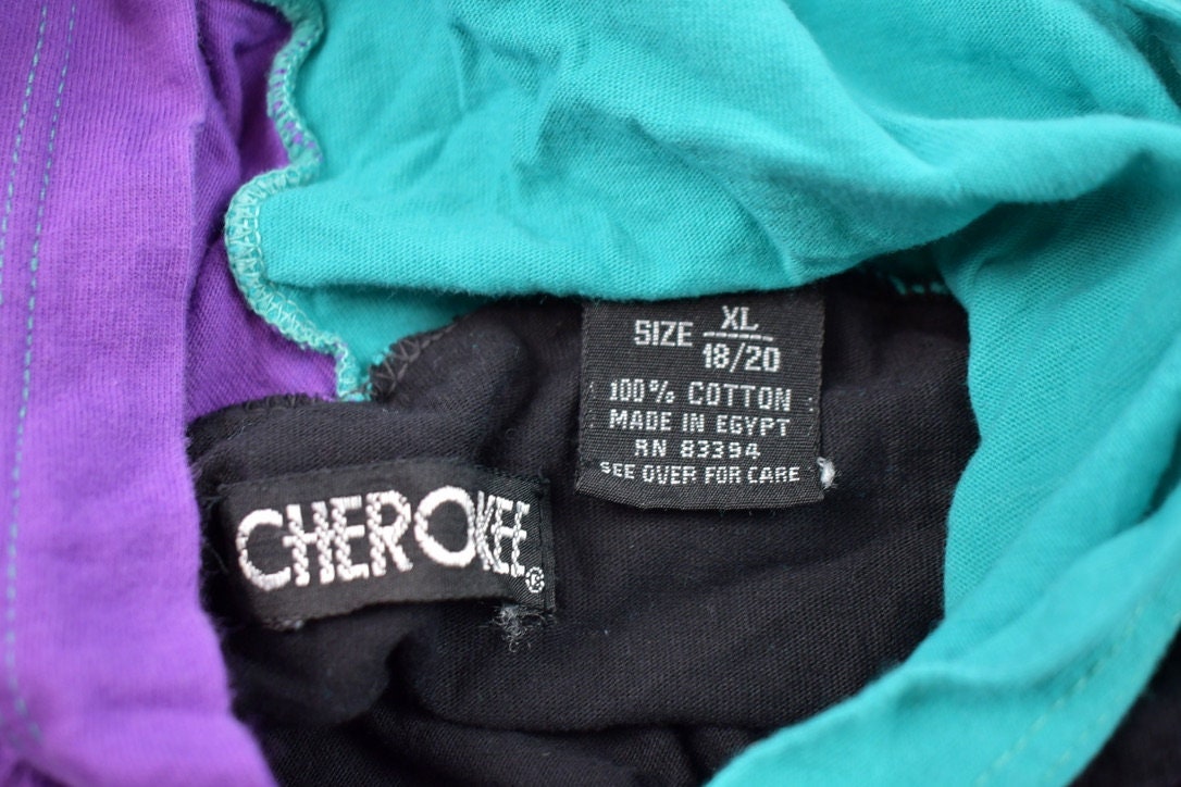 Vintage 1990s Cherokee Sport Graphic Color Block Hooded T-Shirt