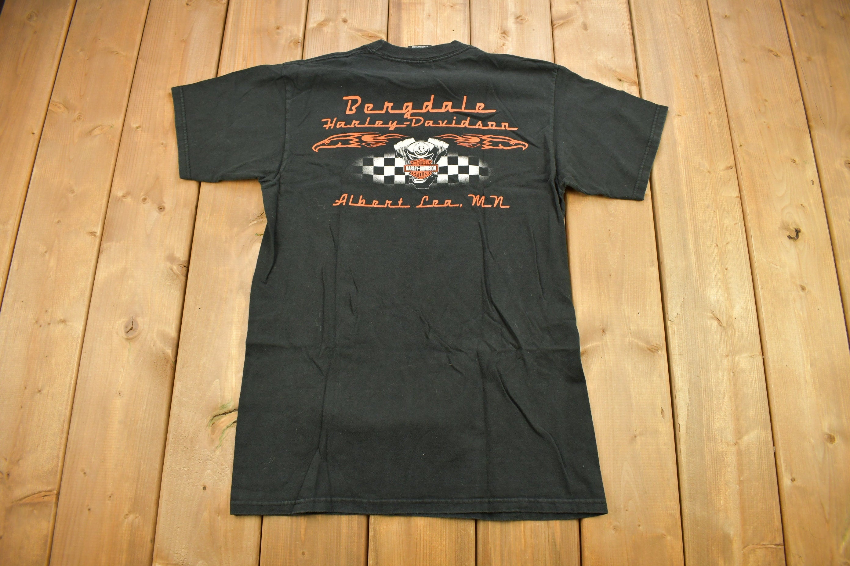 Vintage 1990s Bergdale Harley Davidson Albert Lea MN Flames Graphic T-Shirt /